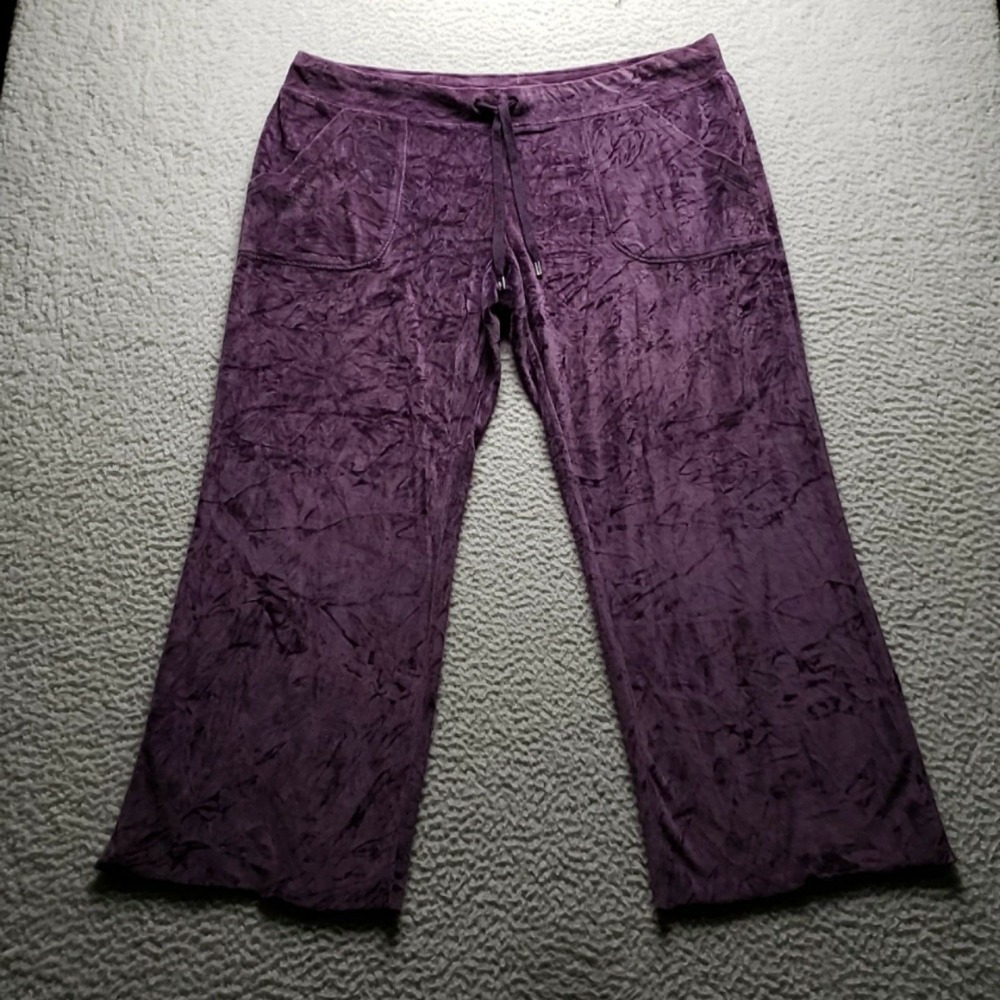Danskin Now Sweatpants Womens 2XL Purple Velour Drawstring Pockets Yoga Lounge